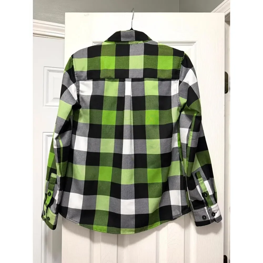 Dixxon Flannel Co Dragula Womens Size M Neon Green Plaid Rare Horror Limited - Picture 3 of 3